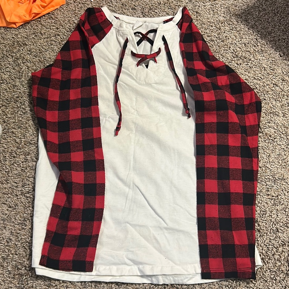 white and plaid shirt